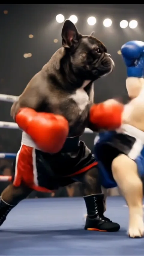 A bulldog boxing in a ring — a face-swap template that needs only a close-up photo