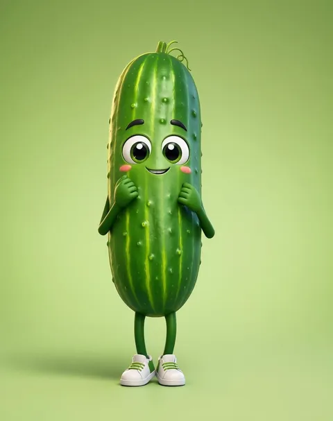 A cucumber with arms and legs dancing, animated from a still image